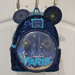 Loungefly Navy and Turquoise Disneyland Paris Sequin Backpack